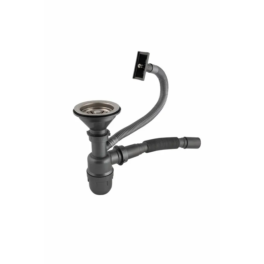 Евросифон одинарный с верхним переливом для мойки из нержавеющей стали