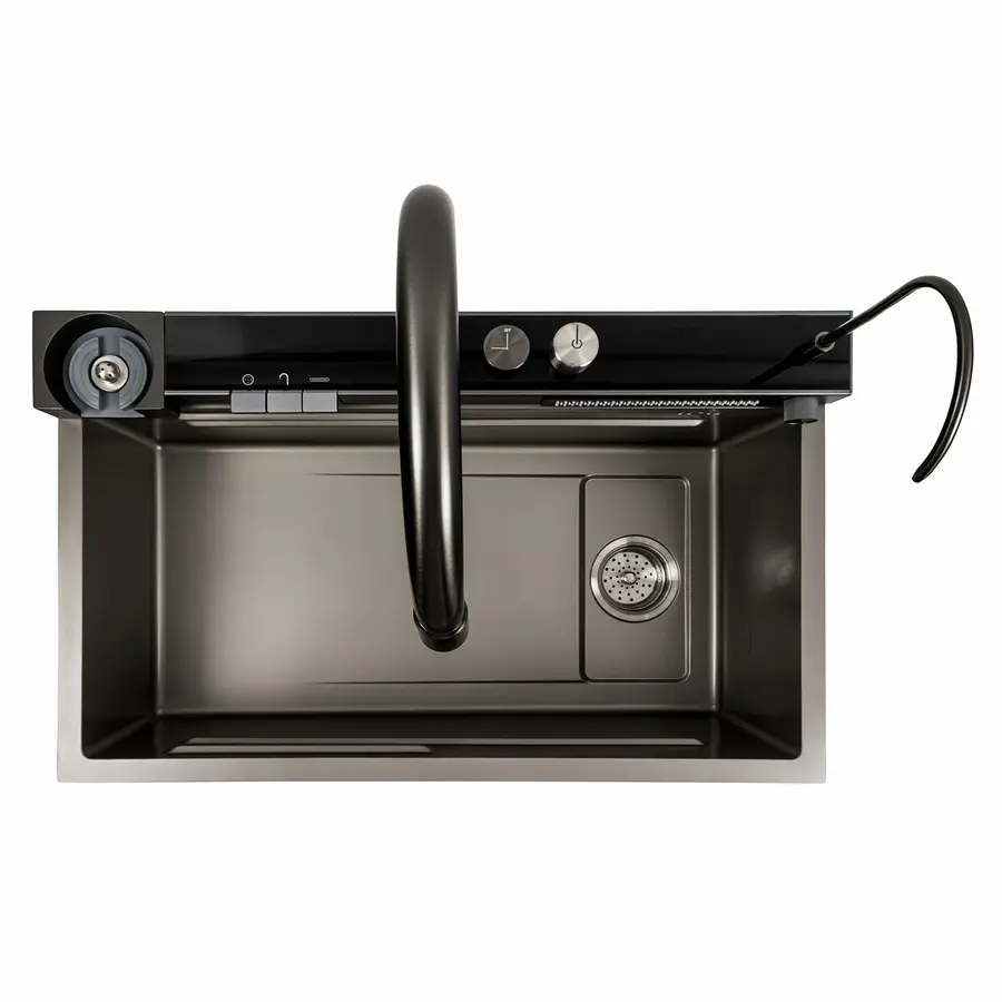 Кухонная мойка 75*46D PVD серая Platinum Handmade "ВОДОСПАД"