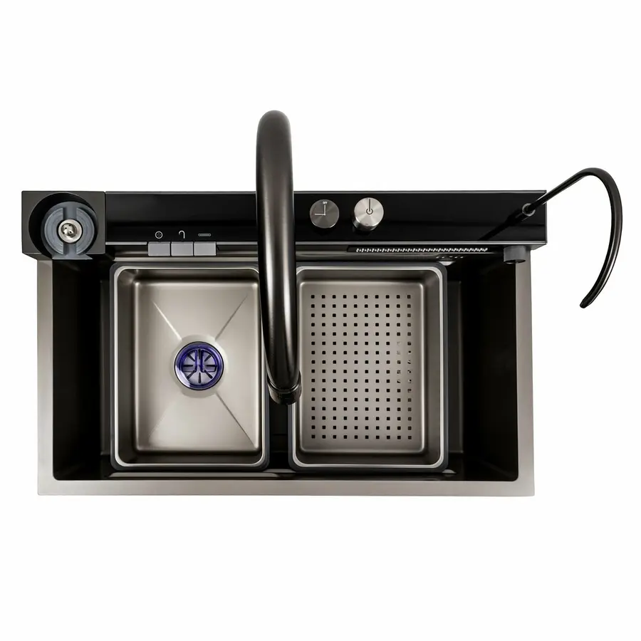 Кухонная мойка 75*46D PVD серая Platinum Handmade "ВОДОСПАД"