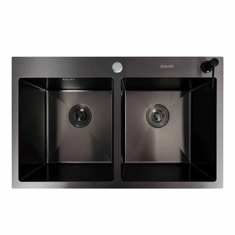 Кухонна мийка PVD чорна 78*48 VALESO Handmade на дві чаші (3.0/0.8)