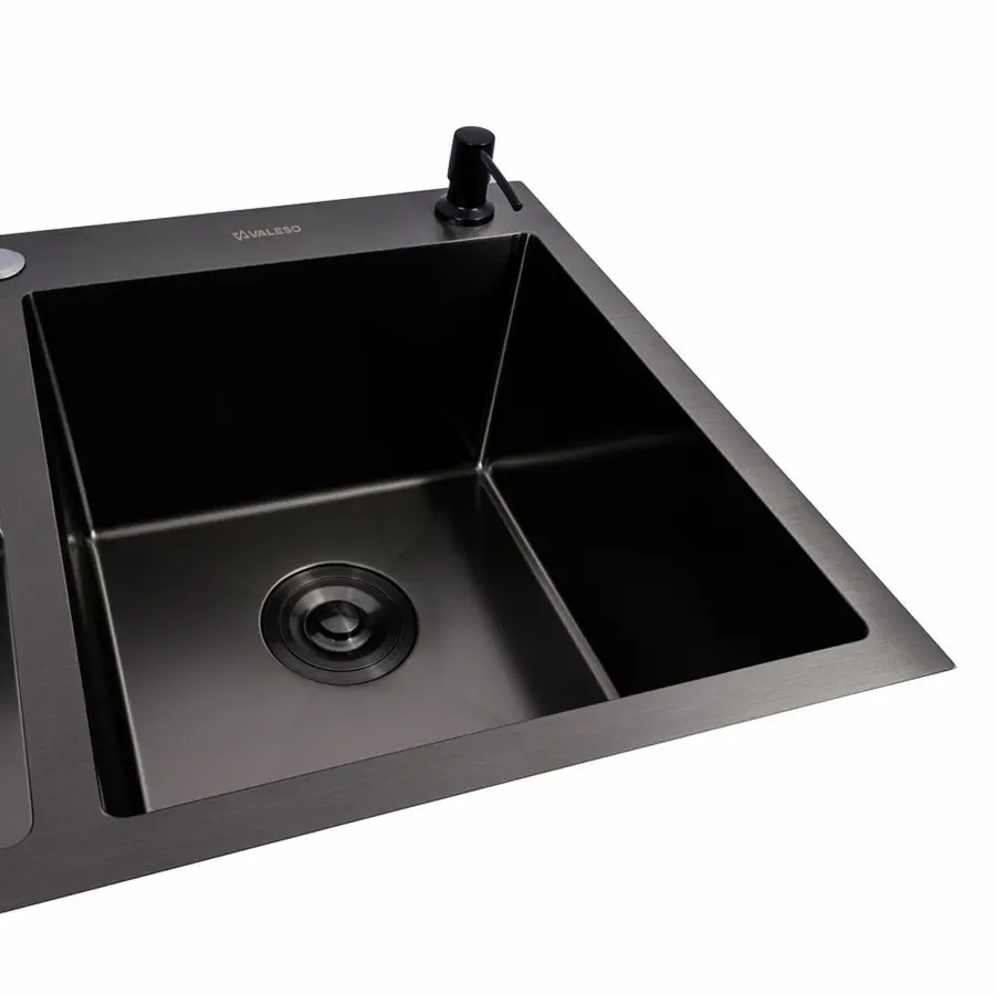 Кухонна мийка PVD чорна 78*48 VALESO Handmade на дві чаші (3.0/0.8)
