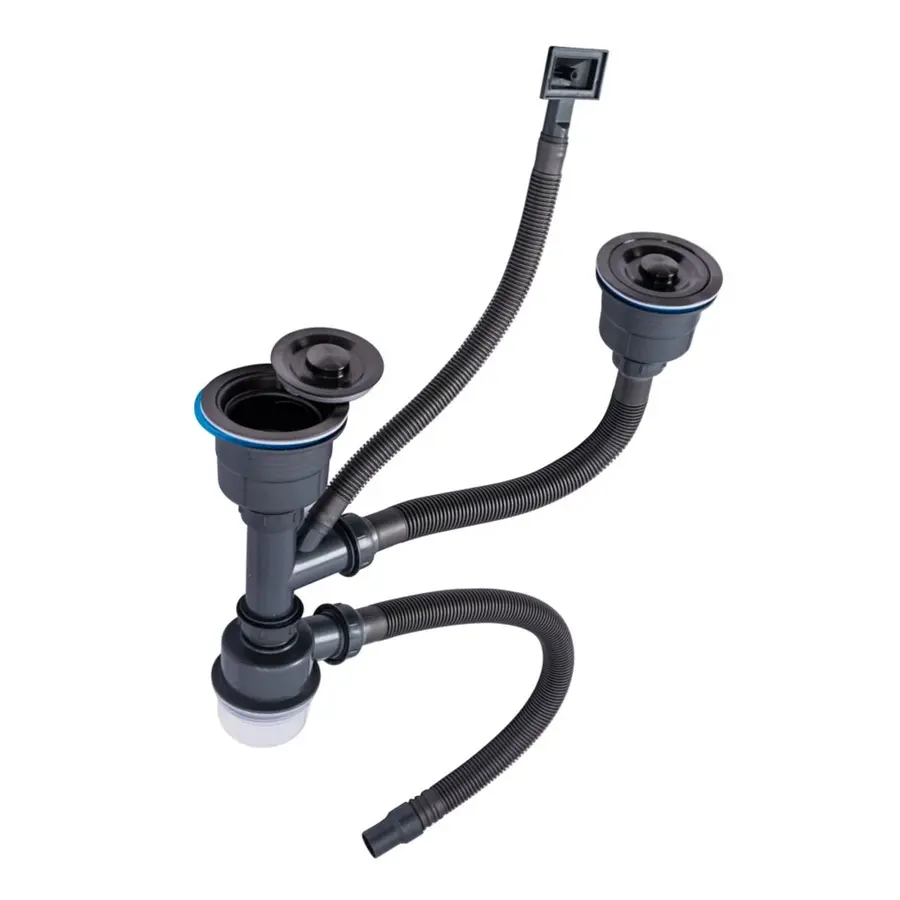 Сифон подвійний для мийок Handmade TM Valeso (верхівка чорна, арт. 905)