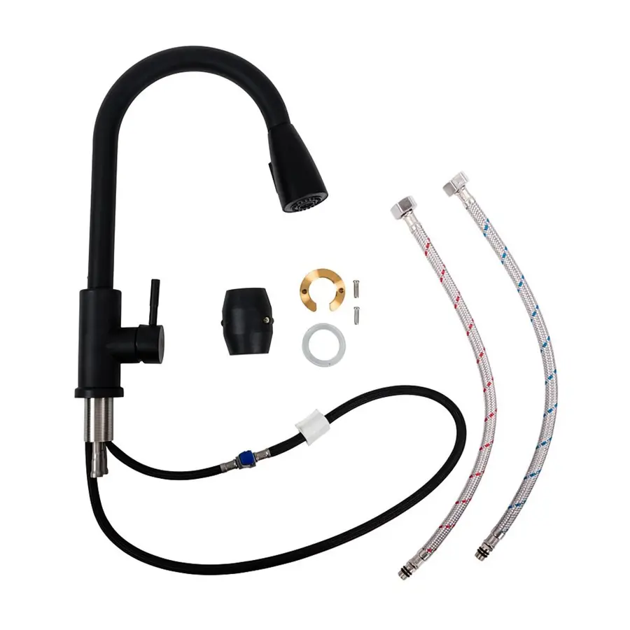 Смеситель кухонный Valeso LN08 черный с выдвижной лейкой