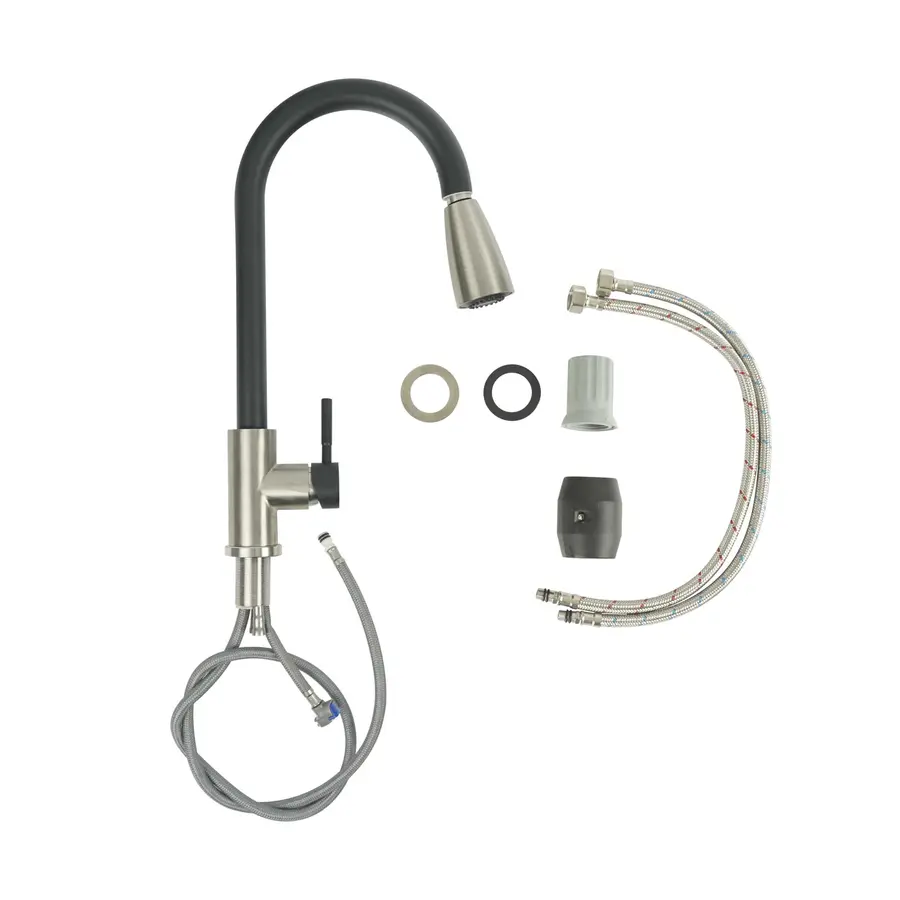 Змішувач з висувним виливом Platinum KT 8203 (8614) Чорний матовий комбі