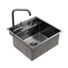 Кухонна прихована мийка Platinum Handmade PVD чорна 500x500x220 (змішувач в комплекті)