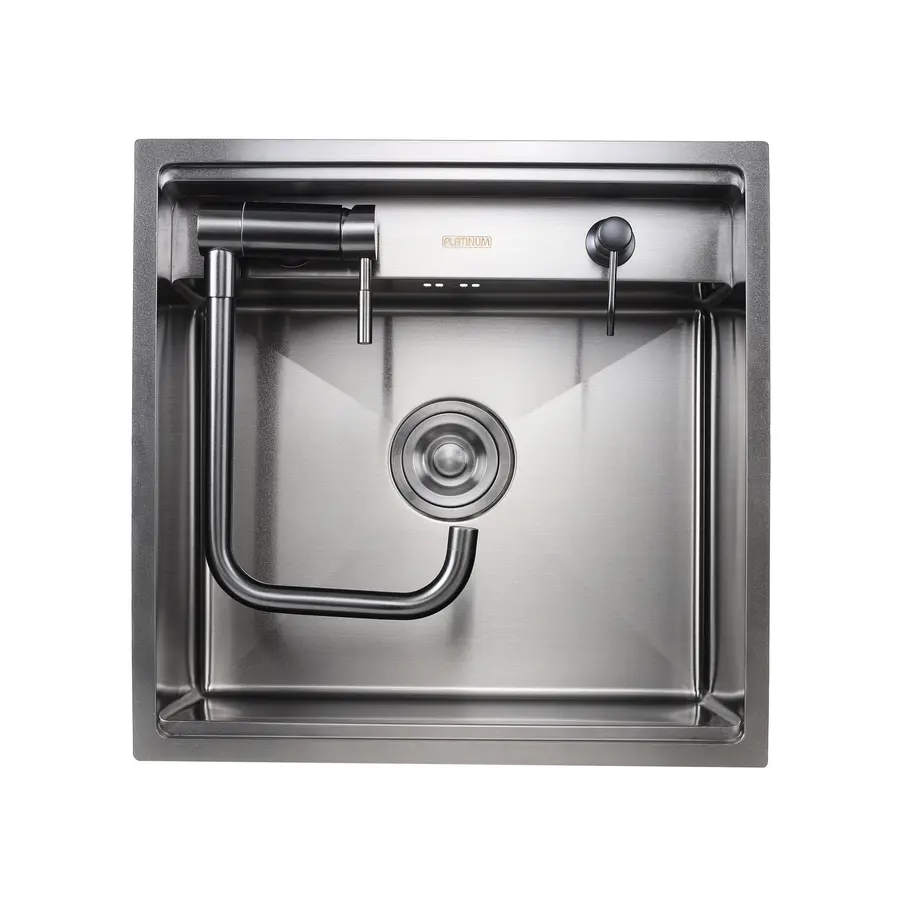 Кухонна прихована мийка Platinum Handmade PVD чорна 500x500x220 (змішувач в комплекті)