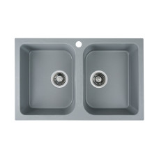 Гранітна мийка для кухні Platinum 7648W TWIN глянець Сірий металік