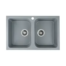Гранітна мийка для кухні Platinum 7648W TWIN глянець Сірий металік