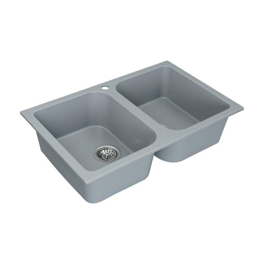 Гранітна мийка для кухні Platinum 7648W TWIN глянець Сірий металік