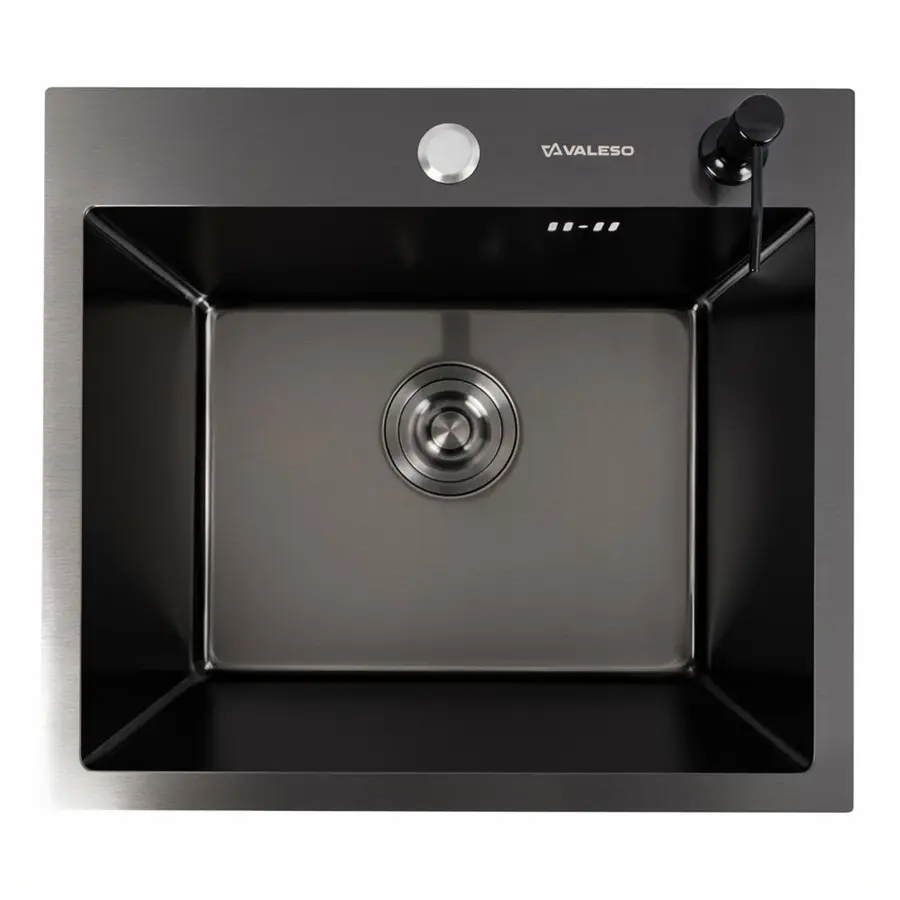 Кухонна мийка 50*45 PVD чорна VALESO Handmade (сифон круглий, 3,0/0,8)