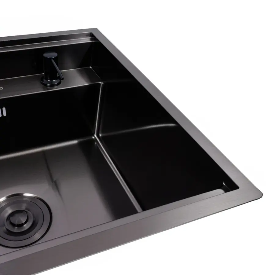 Кухонна мийка CM 50*50 прихована PVD чорна VALESO Handmade (змішувач в комплекті)