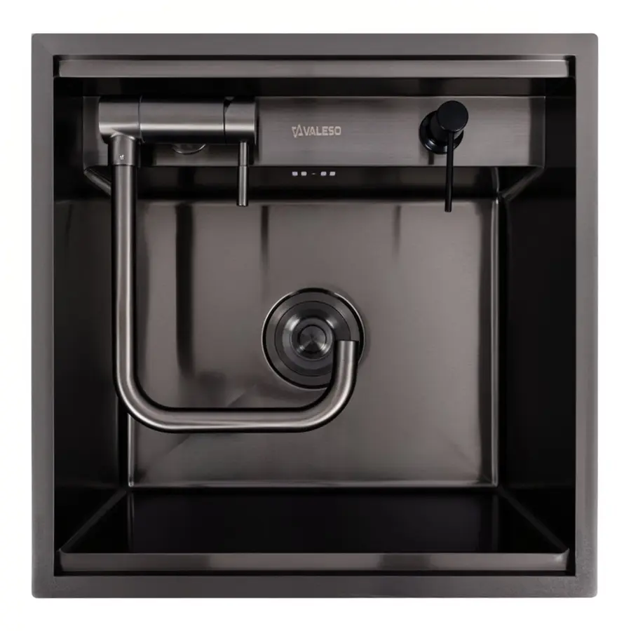 Кухонна мийка CM 50*50 прихована PVD чорна VALESO Handmade (змішувач в комплекті)
