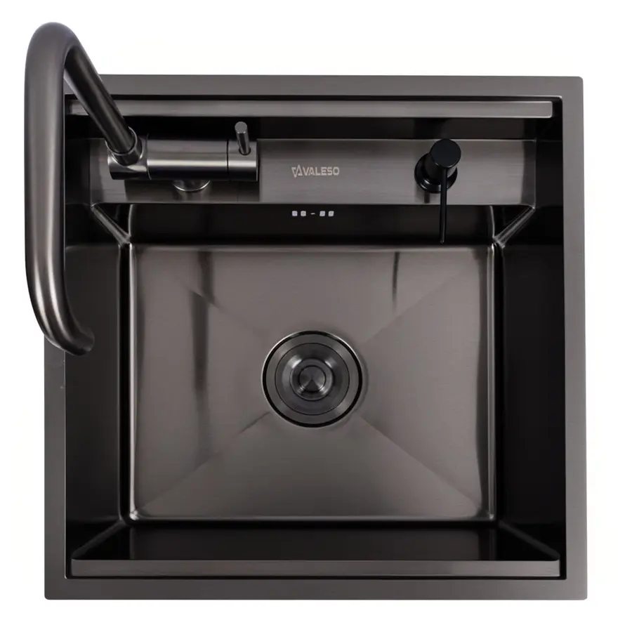 Кухонна мийка CM 50*50 прихована PVD чорна VALESO Handmade (змішувач в комплекті)