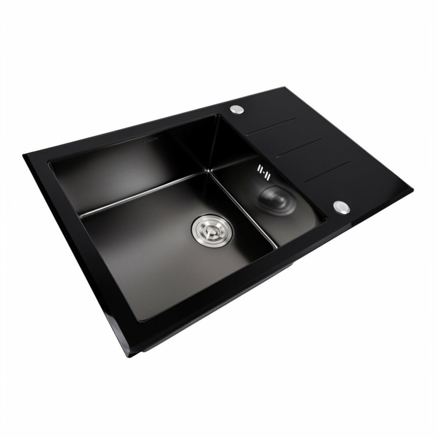 Кухонна мийка скляна CM 78*50 PVD VALESO Handmade чорна