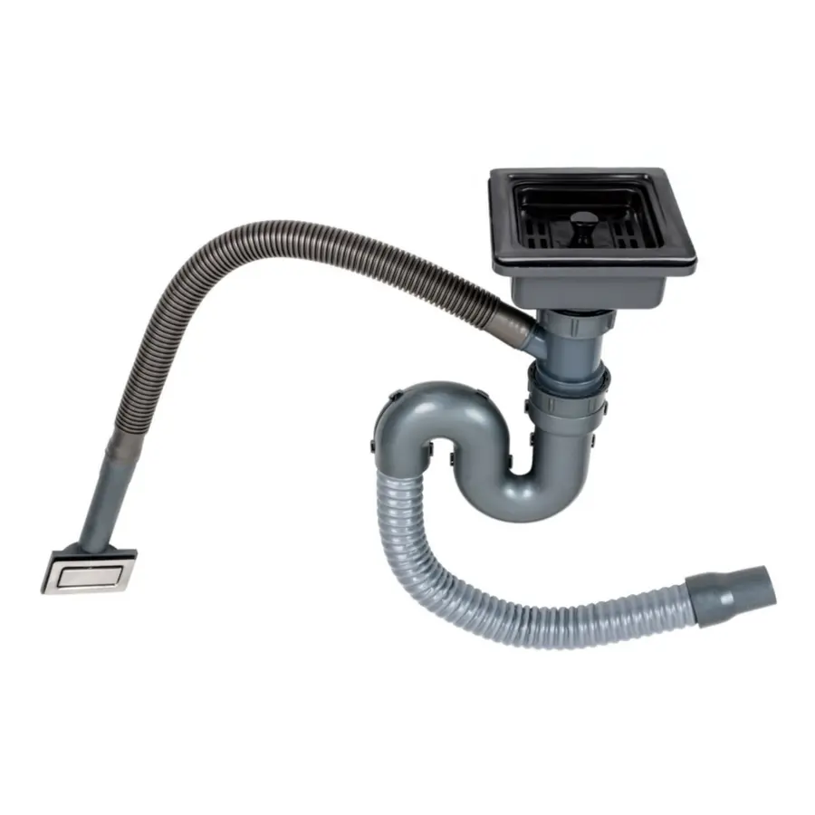 Сифон одинарний для мийок HandmadePVD чорних (квадратний сифон,квадратний перелив)