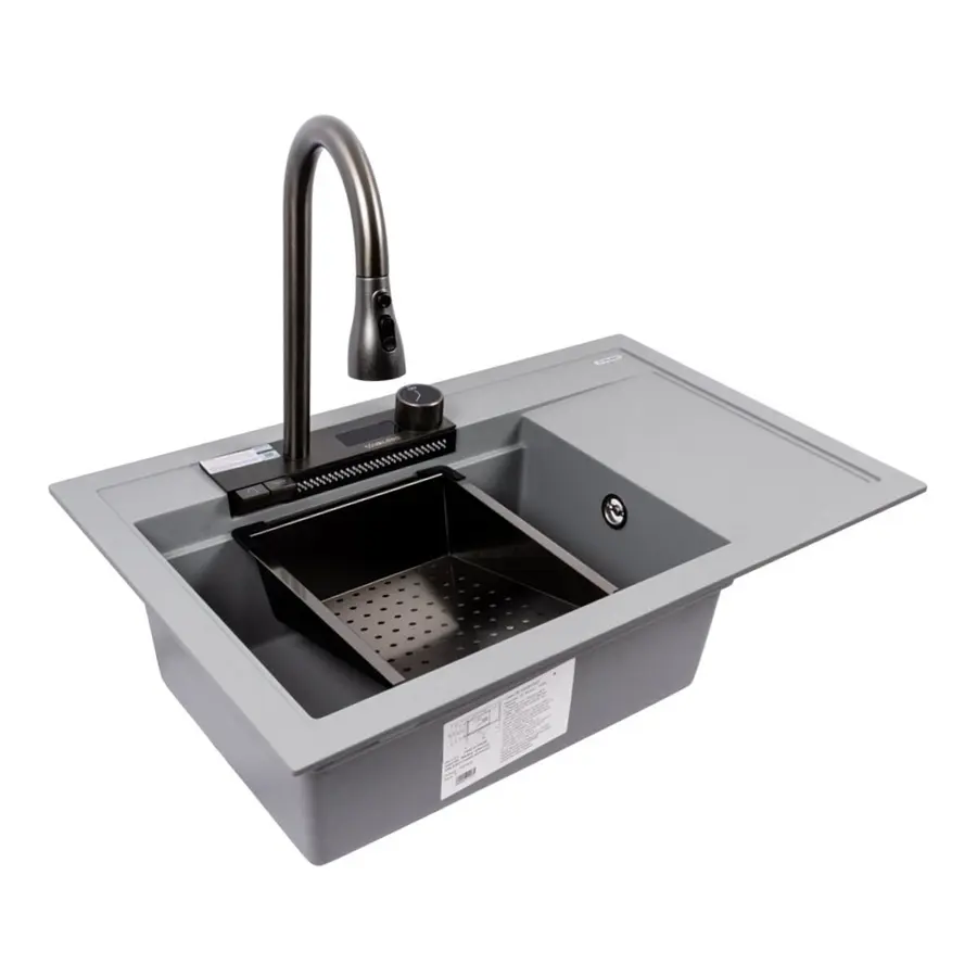 Гранитная мойка для кухни VALESO ATRUM 7950 матовая Серый металлик