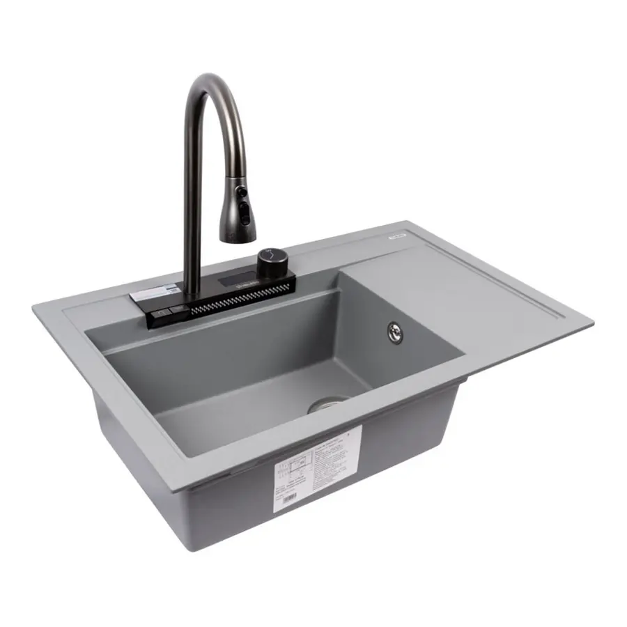 Гранитная мойка для кухни VALESO ATRUM 7950 матовая Серый металлик