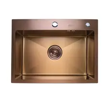 Кухонна мийка Platinum Handmade PVD 600х450х220 мідна (товщина 3,0/1,5 мм корзина та дозатор в комплекті)