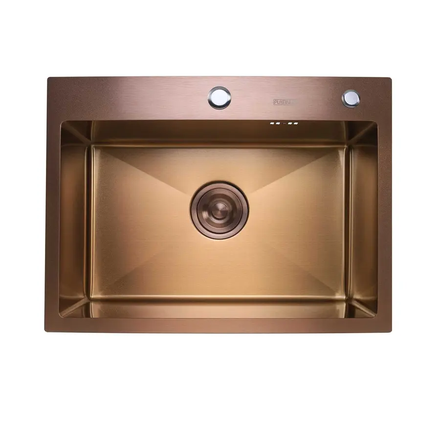Кухонна мийка Platinum Handmade PVD 600х450х220 мідна (товщина 3,0/1,5 мм корзина та дозатор в комплекті)