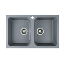 Гранітна мийка для кухні Platinum 7648W TWIN глянець Сірий мусон