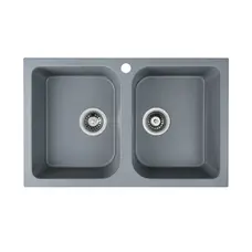 Гранітна мийка для кухні Platinum 7648W TWIN глянець Сірий мусон