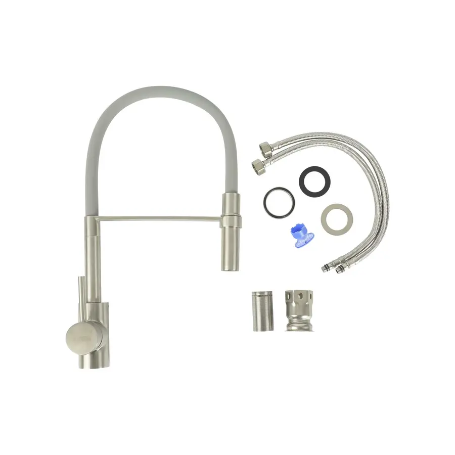 Змішувач кухонний Platinum з гнучким виливом та тримачем 6034 BW сірий