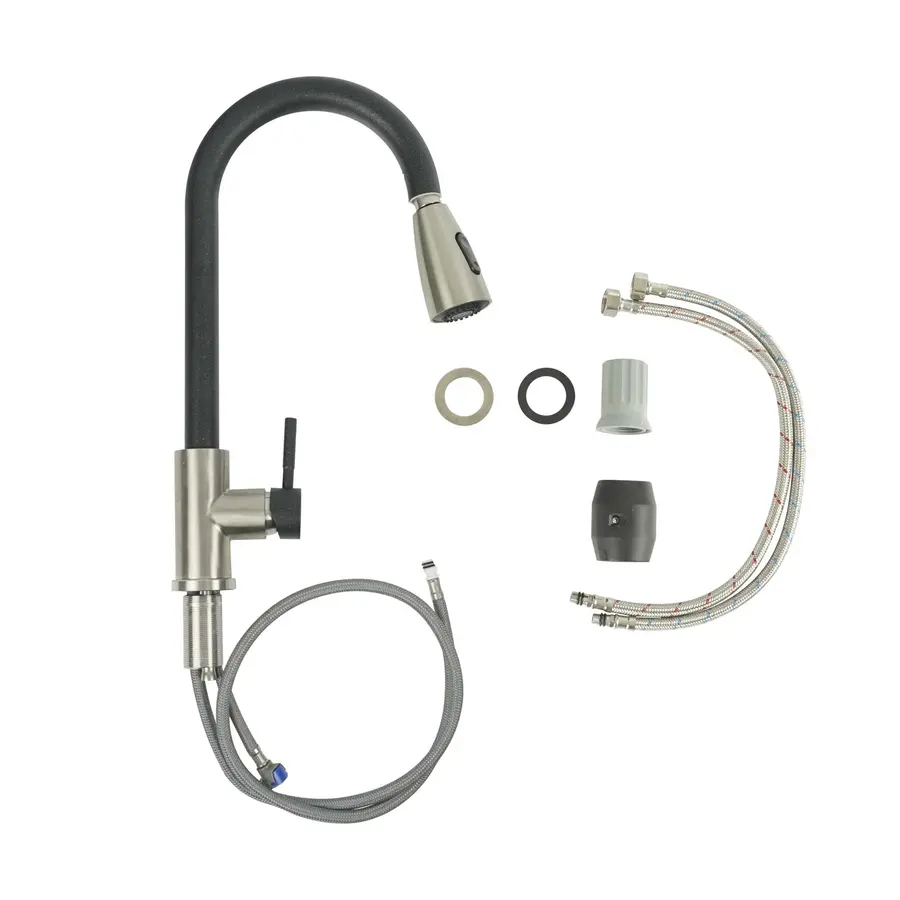 Змішувач з висувним виливом Platinum KT 8203 (8614) Чорний металік комбі