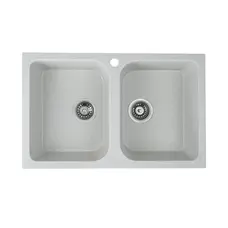 Гранітна мийка для кухні Platinum 7648W TWIN глянець Біла в крапку