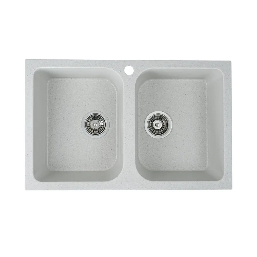 Гранітна мийка для кухні Platinum 7648W TWIN глянець Біла в крапку