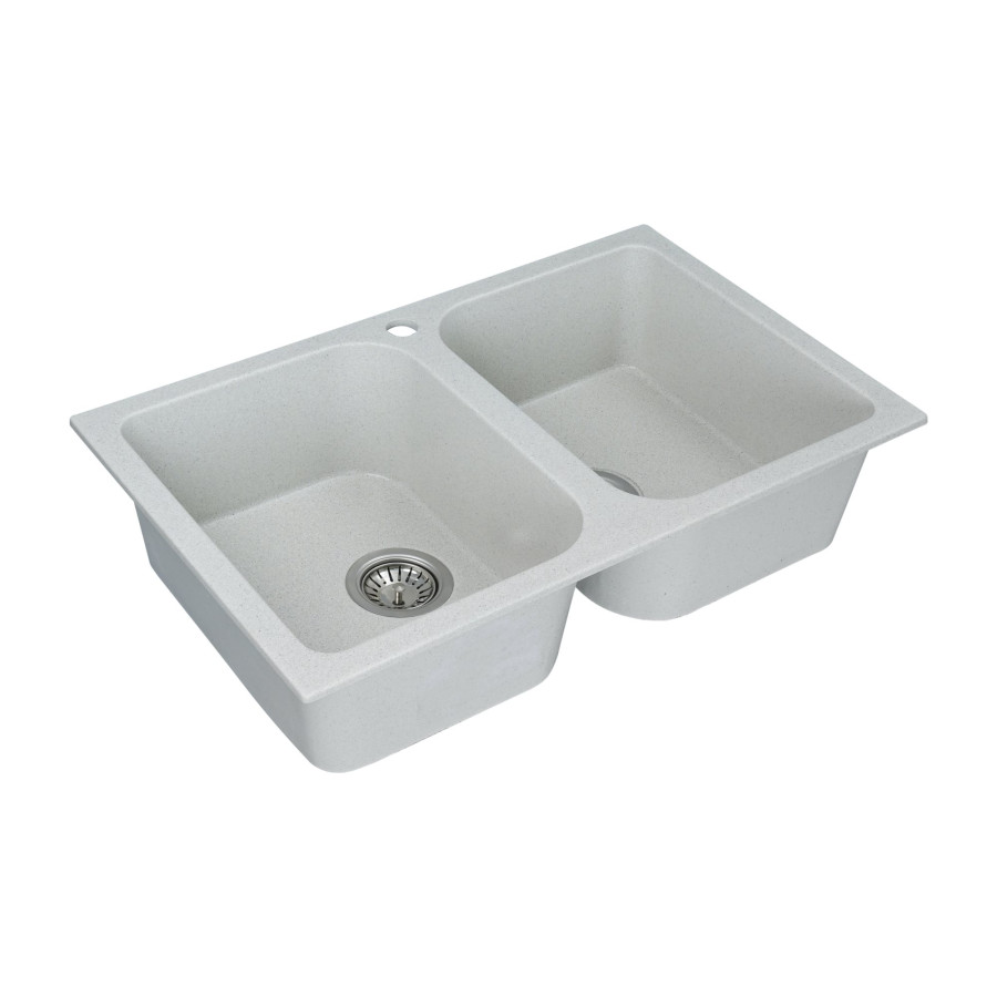 Гранітна мийка для кухні Platinum 7648W TWIN глянець Біла в крапку