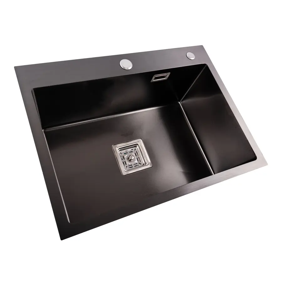 Кухонна мийка Platinum Handmade PVD HSBB чорна 600х450х230 (квадратний сифон,3.0/1.0)