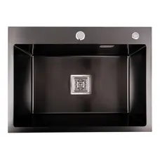 Кухонна мийка Platinum Handmade PVD HSBB чорна 600х450х230 (квадратний сифон,3.0/1.0)