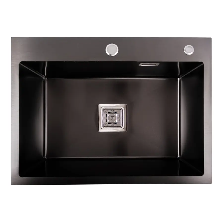 Кухонна мийка Platinum Handmade PVD HSBB чорна 600х450х230 (квадратний сифон,3.0/1.0)