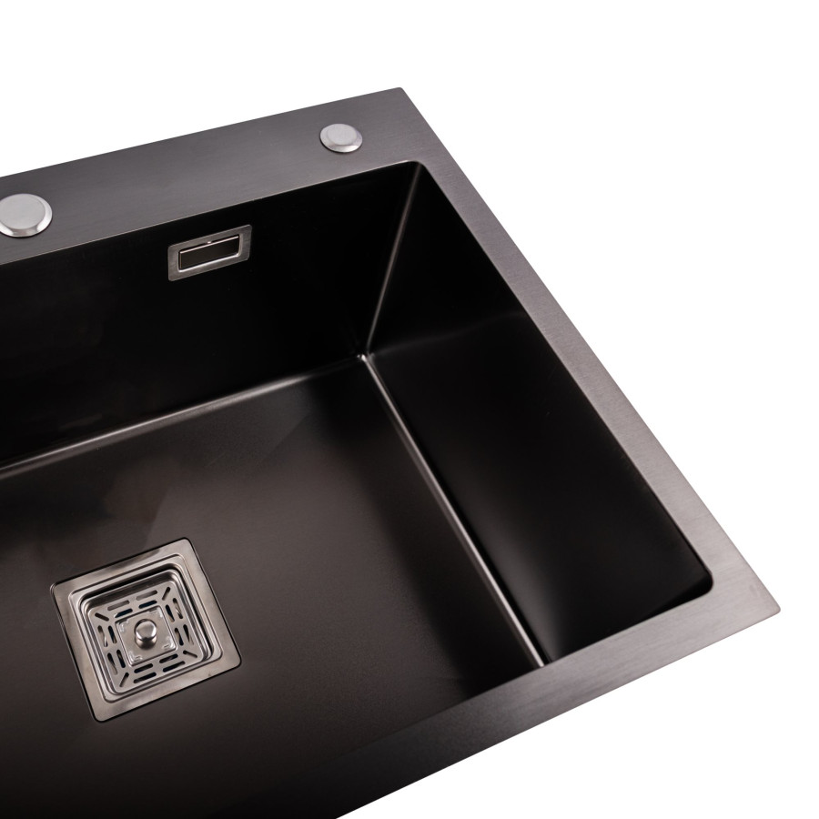 Кухонна мийка Platinum Handmade PVD HSBB чорна 600х450х230 (квадратний сифон,3.0/1.0)