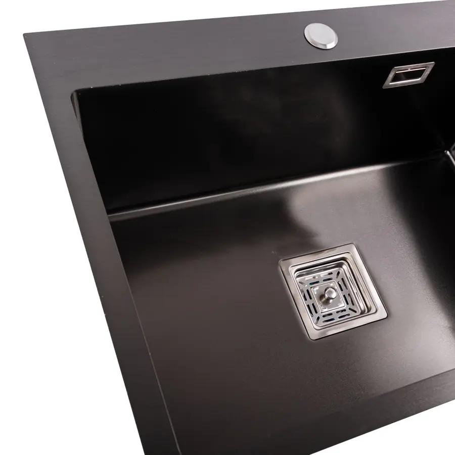 Кухонна мийка Platinum Handmade PVD HSBB чорна 600х450х230 (квадратний сифон,3.0/1.0)