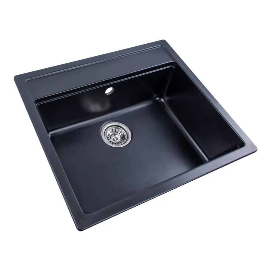Гранітна мийка для кухні Platinum 5751 NIKA глянець Чорна