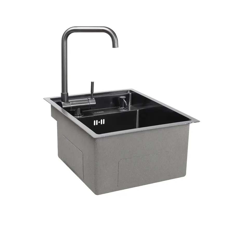 Кухонна прихована мийка Platinum Handmade PVD чорна 400х500х220 (змішувач в комплекті)