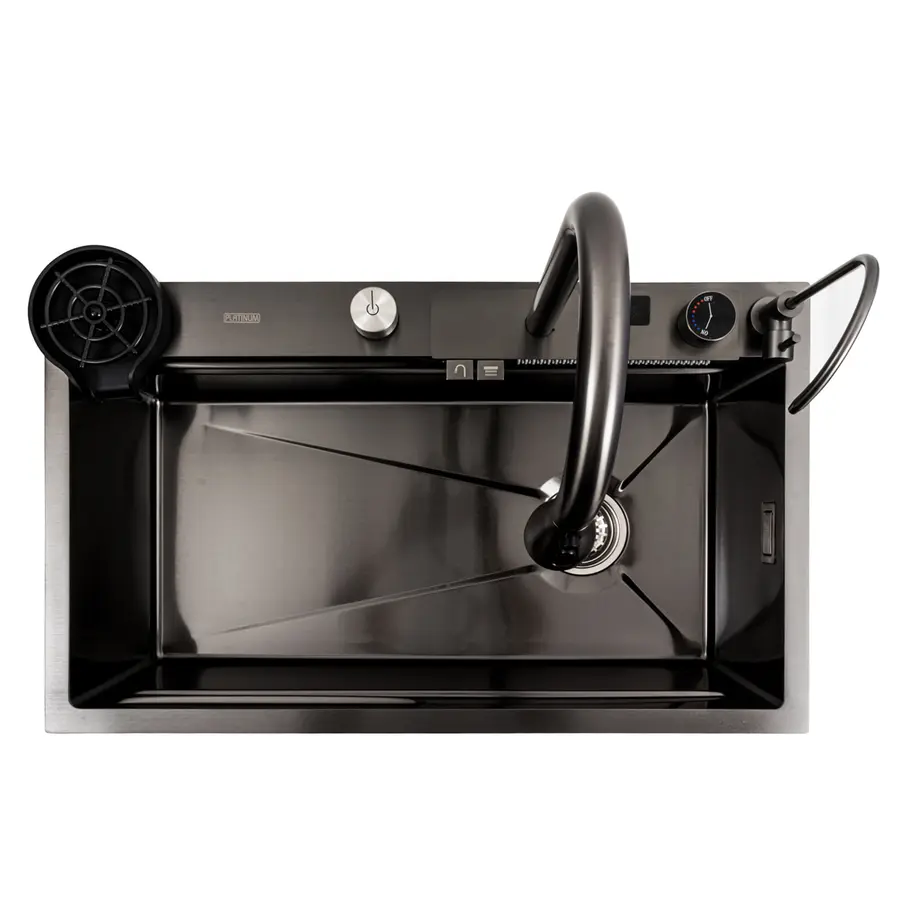 Кухонная мойка 75*45G черная Platinum Handmade "Водопад"