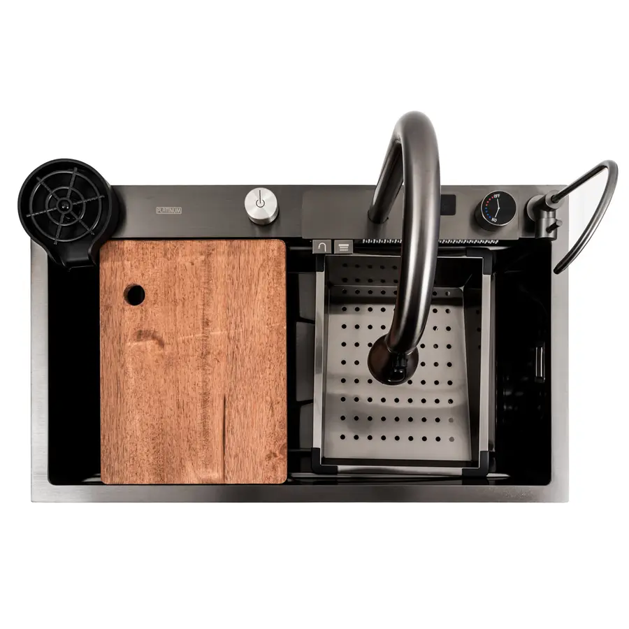 Кухонная мойка 75*45G черная Platinum Handmade "Водопад"