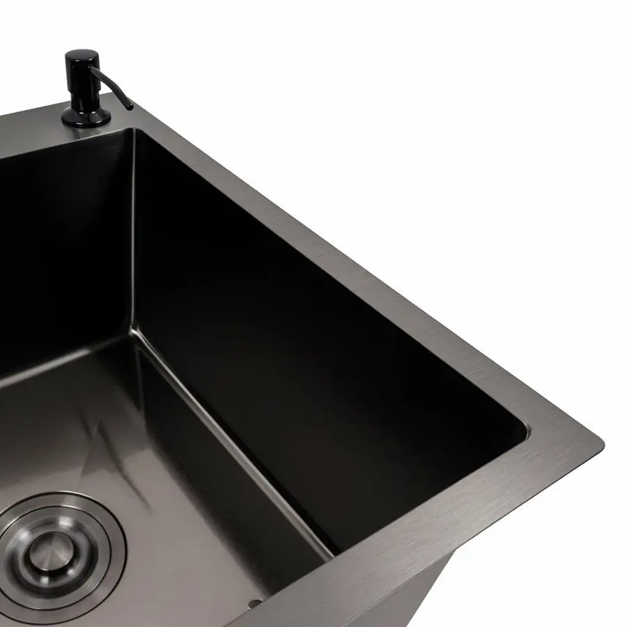 Кухонная мойка CM 78*50 R черная PVD VALESO Handmade (круглый сифон 3,0/0,8)