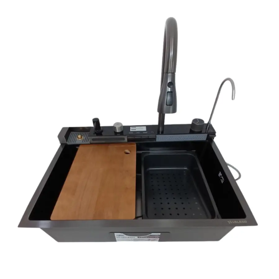 Мойка кухонная PVD черная Valeso Handmade "Водопад" (ДЕКОР) 68х45M