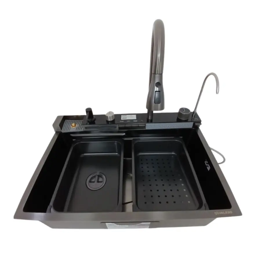 Мойка кухонная PVD черная Valeso Handmade "Водопад" (ДЕКОР) 68х45M