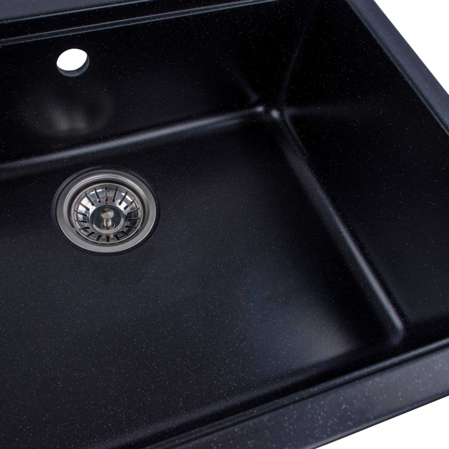 Гранітна мийка для кухні Platinum 5751 NIKA глянець Чорний металік