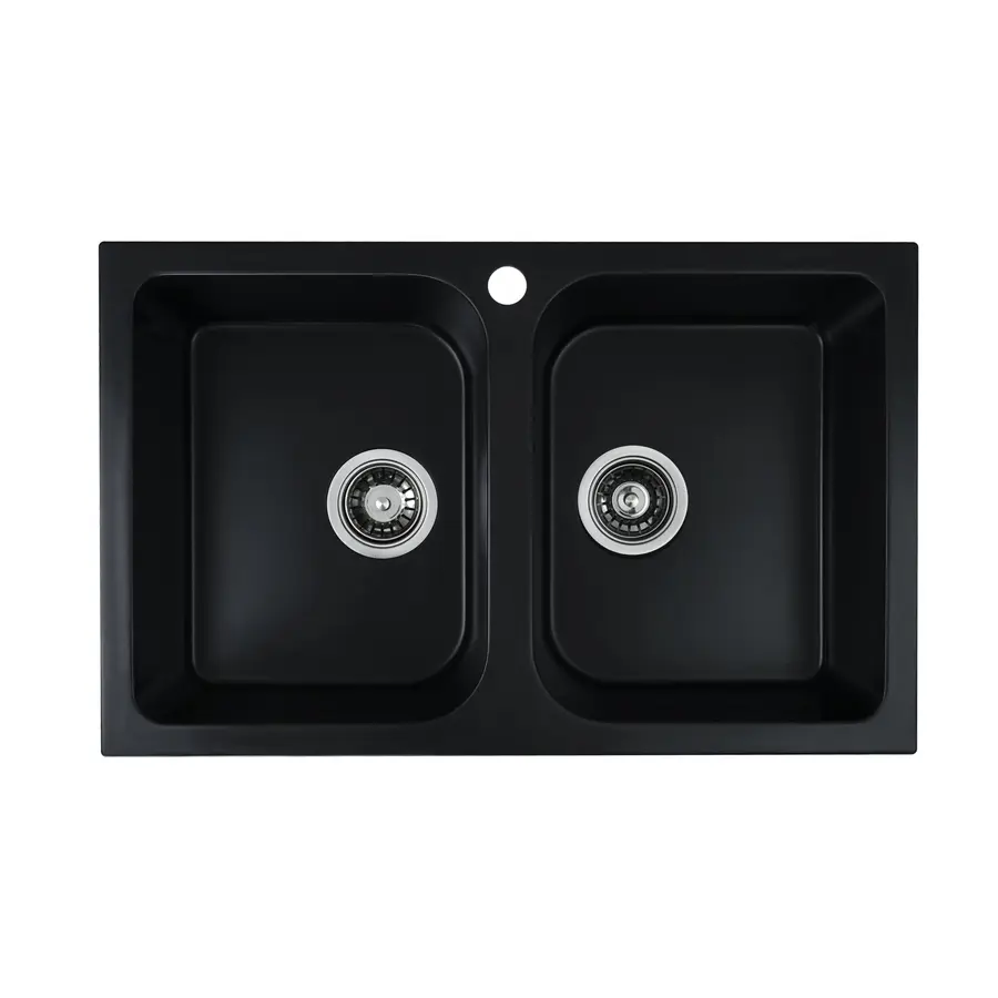 Гранітна мийка для кухні Platinum 7648W TWIN глянець Чорна
