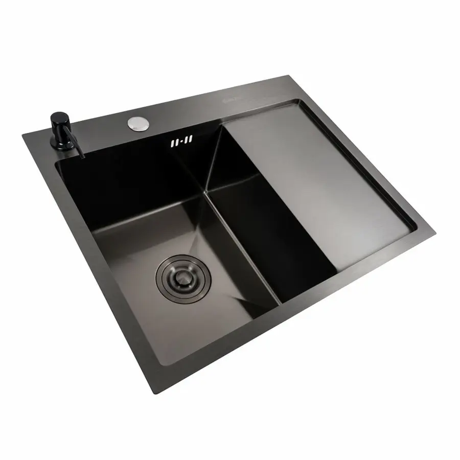 Кухонна мийка CM 58*48 L чорна PVD VALESO Handmade (круглий сифон 3,0/0,8)