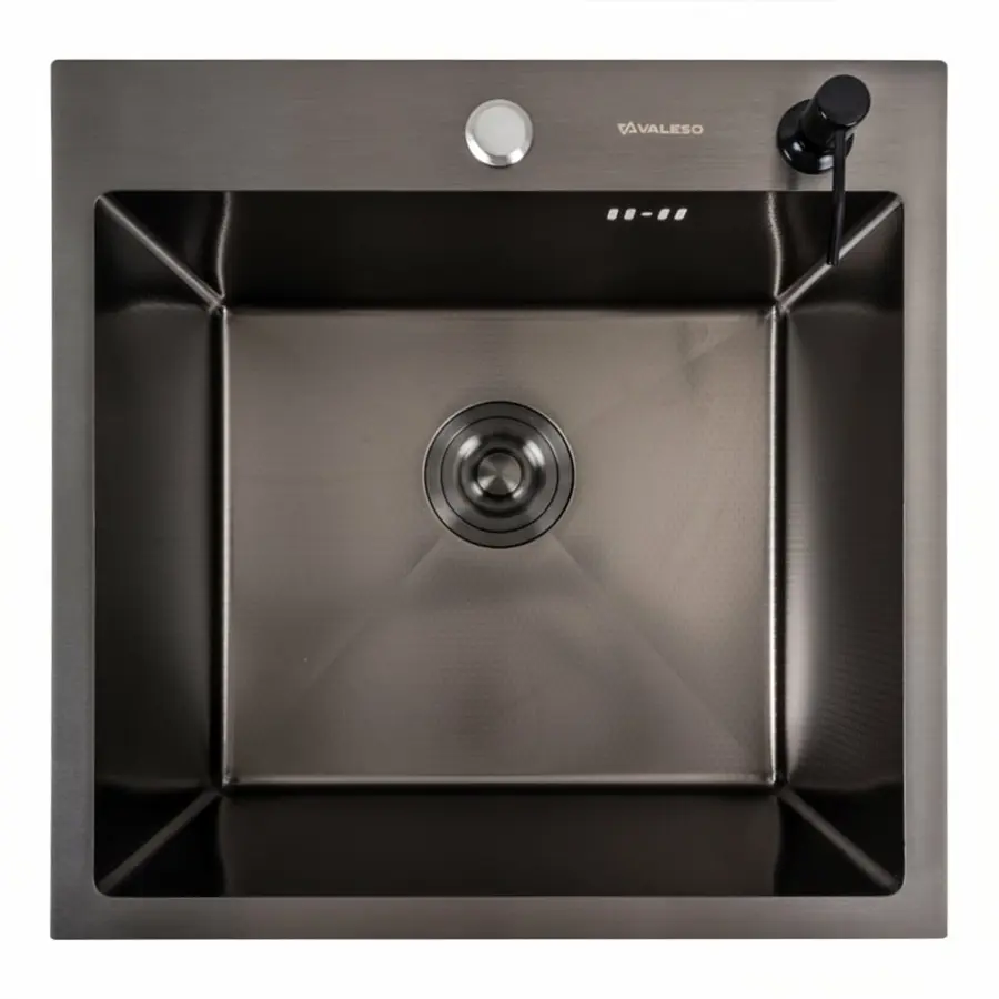 Кухонна мийка 50*50 PVD чорна DECOR Valeso Handmade (сифон круглий, 3,0/0,8)