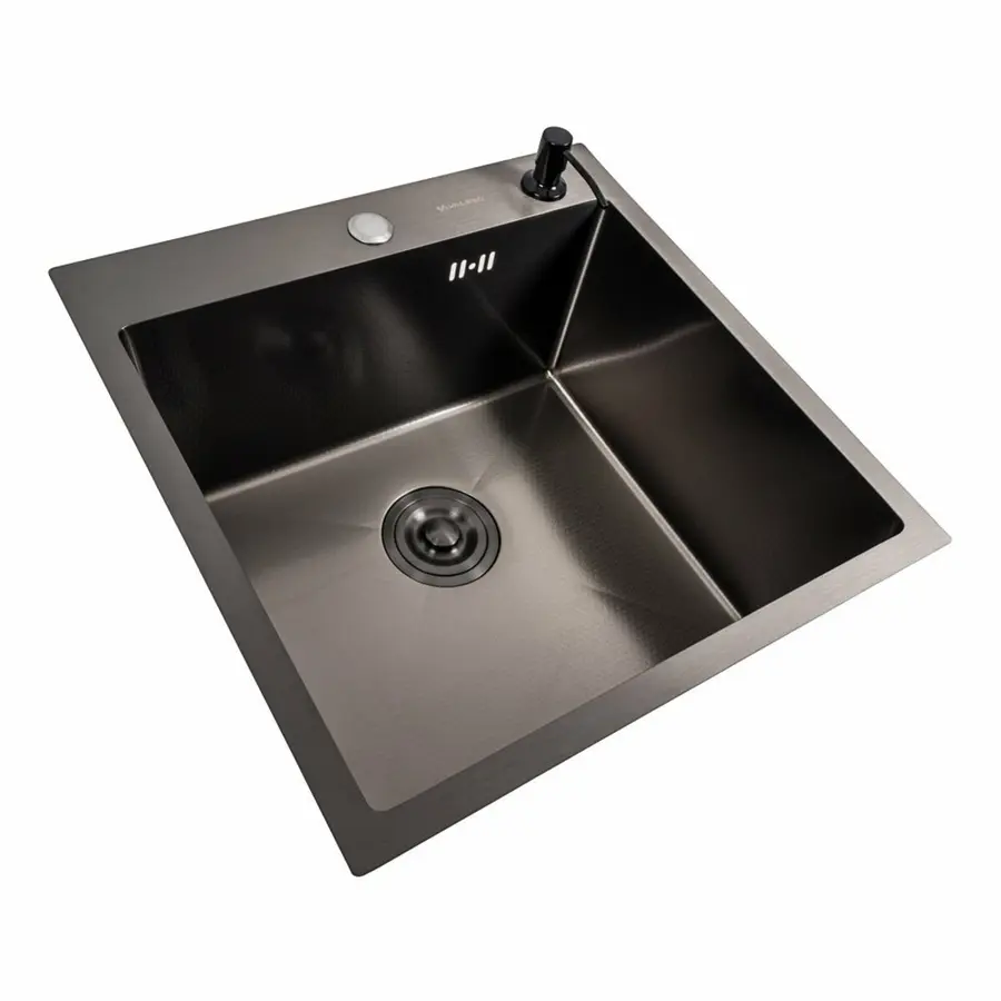 Кухонна мийка 50*50 PVD чорна DECOR Valeso Handmade (сифон круглий, 3,0/0,8)