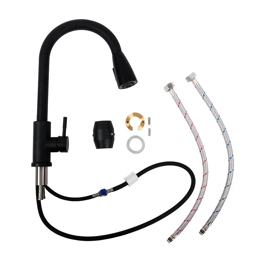 Кухонний змішувач LN08 Platinum (чорний з висувною лійкою)