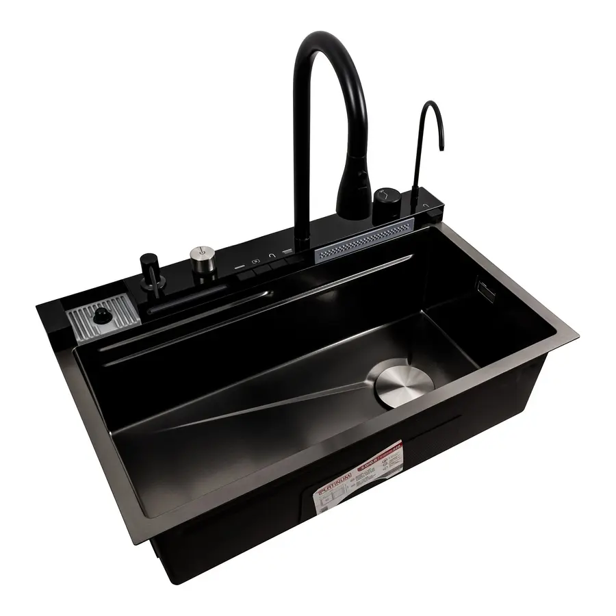 Кухонная мойка 75*45М PVD черная Platinum Handmade "Водопад"
