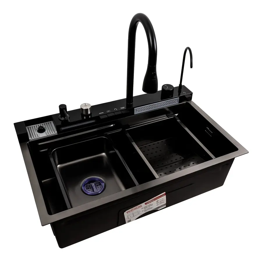 Кухонная мойка 75*45М PVD черная Platinum Handmade "Водопад"